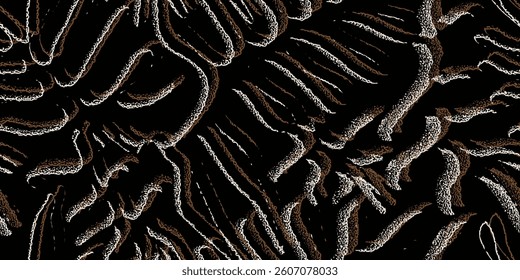 Abstract designs and shapes. Seamless rough texture. Trendy fabric prints. Black background. Vector illustration