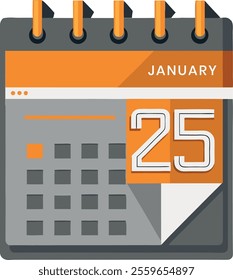 Abstract  desk table 2025 calendar design template black and orange vector illustration