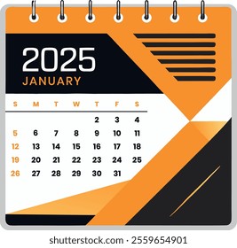 Abstract  desk table 2025 calendar design template black and orange vector illustration