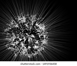 Abstract destruction of polygonal spherical geometry with expansion of parts.