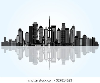 Abstract detailed city skyline. Vector illustration