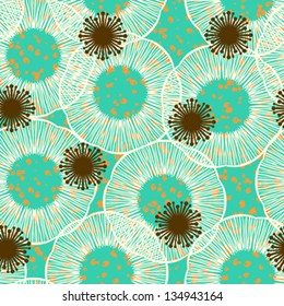 Abstract detailed floral seamless vector pattern in 50s style. Texture for web, print, textile, wallpaper, wrapping paper. Concept of summer, gardening, organic products, natural growth, land