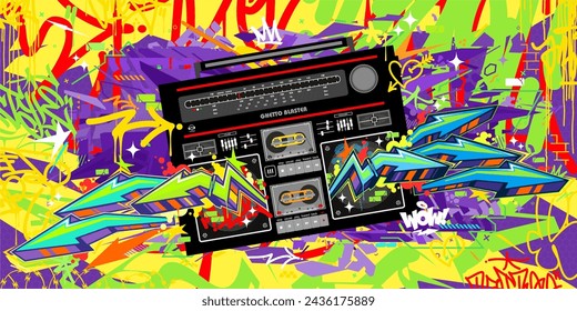 Abstract Detailed Ghetto Blaster Urban Style Hiphop Graffiti Street Art Vector Template