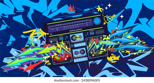 Abstract Detailed Ghetto Blaster Urban Style Hiphop Graffiti Street Art Vector Template