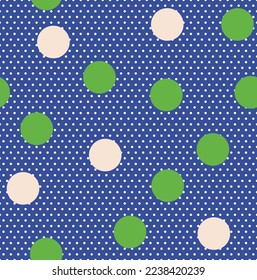 Abstract Detailed Polka Dots Vector Seamless Pattern Trendy Fashion Colors Stylish Minimal Concept Different Sizes Circles Fashionable Textile Perfect for Allover Fabric Print Royal Blue Green Tones