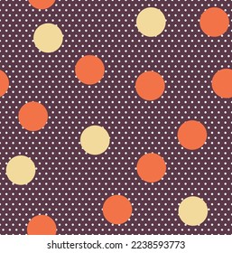 Resumen Detallado Puntos Polka Vector Patrón transparente Colores de moda Elegante Concepto Mínimo Diferentes Tamaños Círculos Textiles De Moda Perfecto para Tono Alamante Tono De Coral Púrpura Oscuro