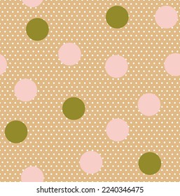 Abstract Detailed Polka Dots Vector Seamless Pattern Trendy Fashion Colors Stylish Minimal Concept Different Sizes Circles Fashionable Textile Perfect for Allover Fabric Print Pastel Brown Pastel Pink