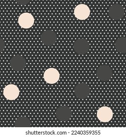 Abstract Detailed Polka Dots Vector Seamless Pattern Trendy Fashion Colors Stylish Minimal Concept Different Sizes Circles Fashionable Textile Perfect for Allover Fabric Print Black White Powder Tones