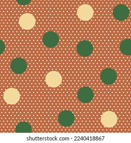 Abstract Detailed Polka Dots Vector Seamless Pattern Trendy Fashion Colors Stylish Minimal Concept Different Sizes Circles Fashionable Textile Perfect for Allover Fabric Print Brown Green Ecru Tones