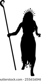 Abstract detailed silhouette of a female mage, embodying power and mystique. Ideal for fantasy designs and magical visuals, the witch woman silhouette exudes mystery and enchantment.