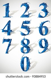 Abstract detailed smash vector numbers set standing and dropping shadows.