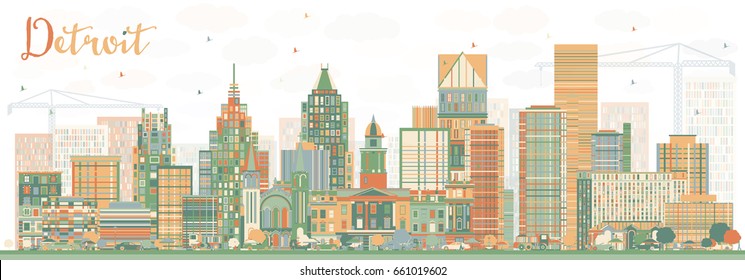 Abstract Detroit Skyline with Color Buildings. Vector Illustration. Business Travel and Tourism Concept with Modern Architecture. Image for Presentation Banner Placard and Web Site.