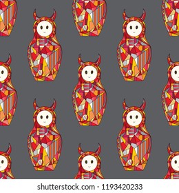 Abstract devil girls vector seamless pattern. Satanic characters texture for surface design, textile, wrapping paper, wallpaper, phone case print, fabric. 