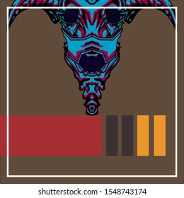 Abstract of a Devil with horns on a brown background.