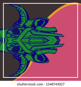 Abstract of a Devil. Pop art of a Devil on a background of dark pink and brown.