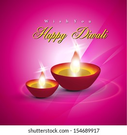 Abstract dewali card design with shiny vector diya on beautiful color background.