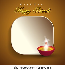 Abstract dewali card design with shiny vector diya on beautiful color background.