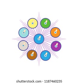 Abstract dewali design with candles in a circle on white background