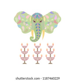 Abstract dewali design with festive elephant on white background