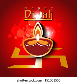 Abstract dewali design with shiny vector diya on beautiful color background.