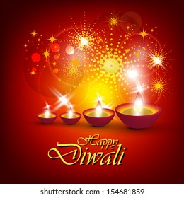 Abstract dewali design with shiny vector diya on beautiful color background.