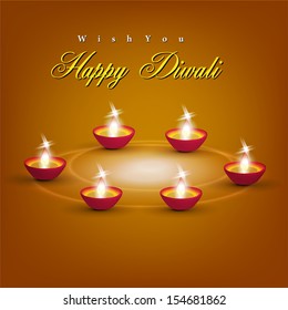 Abstract dewali design with shiny vector diya on beautiful color background.
