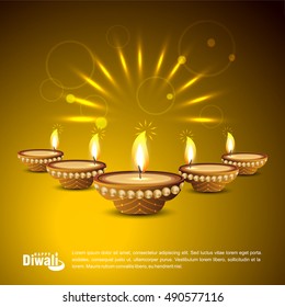 Abstract dewali design with shiny vector diya on beautiful color background.