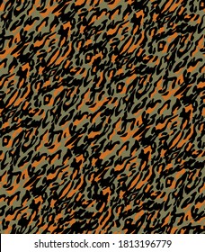 Abstract Diagonal Camouflage Leopard Cheetah Animal Skin Shapes Geometric Brush Strokes Seamless Vector Pattern Isolated Background