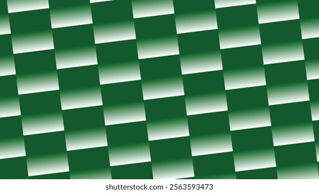 Abstract diagonal checkered pattern with gradient green and white squares. Modern geometric background for design.