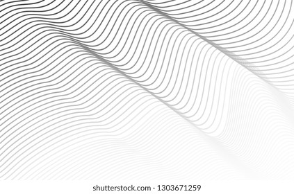 Abstract Diagonal Curve Line Texture or Grey Lined Pattern on White Backdrop. Geometric Background with Thin Wavy Stripes and Copyspace for Web Design