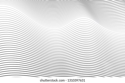 Abstract Diagonal Curve Line Texture or Grey Lined Pattern on White Backdrop. Geometric Background with Thin Wavy Stripes and Copyspace for Web Design