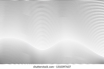Abstract Diagonal Curve Line Texture or Grey Lined Pattern on White Backdrop. Geometric Background with Thin Wavy Stripes and Copyspace for Web Design