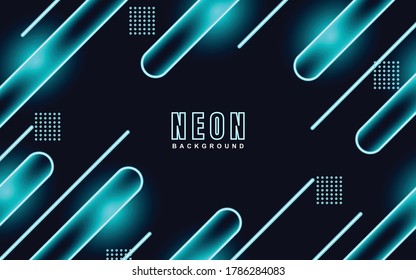 Abstract diagonal geometric background with blue neon color light effect. Vector light illustration on dark concept can use for music cover poster, flyer, banner promotion, website, 