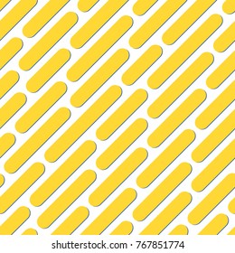 Abstract diagonal geometric pattern. Yellow capsule shapes on white background. Seamless vector texture.