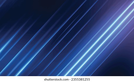 Abstrakte diagonal leuchtende Linien auf dunkelblauem Hintergrund. Modernes Design für Banner-Vorlagen. Überschneidet blaue Neondiagonallinien. Technologie-futuristisches Konzept. Vektorgrafik