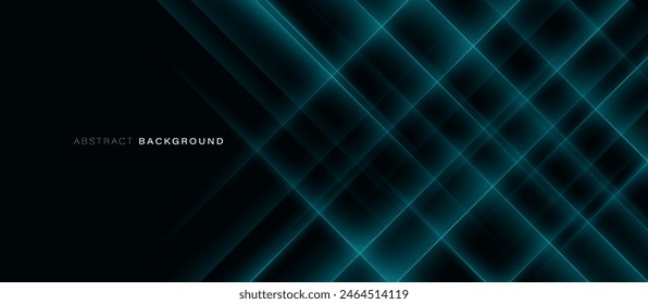 Abstract diagonal glowing lines on black background. Overlap blue neon diagonal lines graphic. Modern design element. Technology futuristic concept. Vector illustration