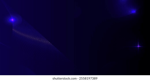 Abstract diagonal glowing lines on dark blue background. Modern banner template design. Overlap blue neon diagonal lines. Technology futuristic concept. Vector illustration