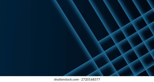 Abstract diagonal glowing lines on dark blue background. Modern banner template design. Overlap blue neon diagonal lines. Technology futuristic concept. Vector illustration