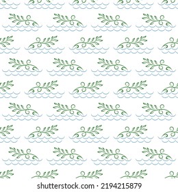 Resumen de las ramitas verdes diagonales en el fondo blanco. Decoración colorida elegante y romántica sin costuras para decoración, papel pintado, tela, estampados, etc. Textura de moda abstracta. Ilustración del vector