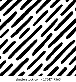 Abstract diagonal grunge bold brush texture. Seamless pattern. Hand drawn background. Black, white brushed strokes texture. Monochrome backdrop. Grunge style. Handdrawn scatter irregular brush. Vector