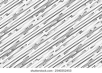 Abstract diagonal halftone gradient background. Faded grit noise texture. Retro pixelated backdrop. Anime or manga style comic overlay. Vector graphic design textured template
