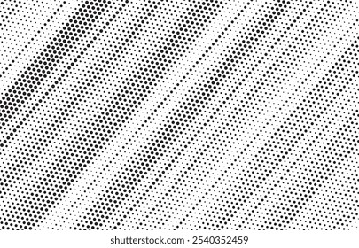 Abstract diagonal halftone gradient background. Faded grit noise texture. Retro pixelated backdrop. Anime or manga style comic overlay. Vector graphic design textured template
