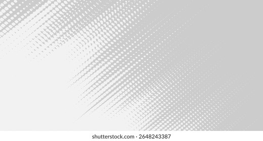 Abstract diagonal halftone stripe background in light gray and white. Dynamic comic-style dotted texture with a modern, clean, and slightly grunge look. Great for pop art, retro designs,