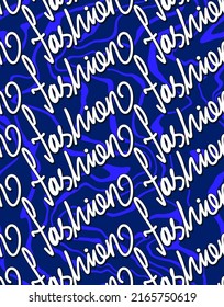 Abstract Diagonal Hand Writing Fashion Text with Liquid Stripes Seamless Vector Pattern Isolated Background