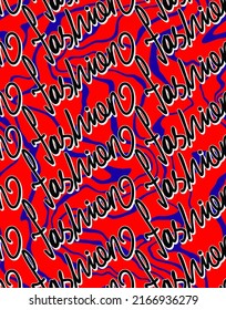 Abstract Diagonal Hand Writing Fashion Text with Liquid Stripes Seamless Vector Pattern Isolated Background