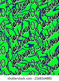 Abstract Diagonal Hand Writing Fashion Text with Liquid Stripes Seamless Vector Pattern Isolated Background