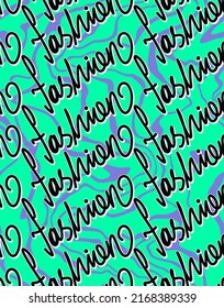 Abstract Diagonal Hand Writing Fashion Text with Liquid Stripes Seamless Vector Pattern Isolated Background