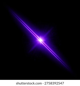 Abstract diagonal light burst. Bright white center with intense glow, thin radiant rays spreading outward, diagonal beam crossing frame, scattered circular particles, dark background, high contrast