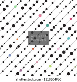 Abstract diagonal lines with black and colorful dots pattern, vector illustration