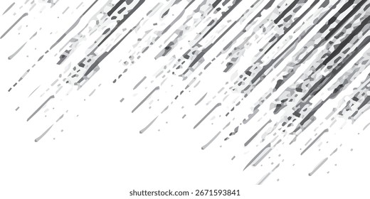 Abstractas líneas diagonales con un efecto grunge, creando una sensación de velocidad y movimiento, aisladas sobre fondo blanco
